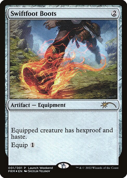 Wizards Play Network 2022 - 4 - Swiftfoot Boots - Rare - C - Foil - Promo (Front)