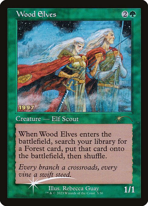 30th Anniversary Play Promos - 5 - Wood Elves - Rare - G - Foil - Datestamped Promo (Front)