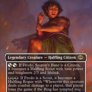 The Lord of the Rings: Tales of Middle-earth - 448 - Frodo, Sauron's Bane - Rare - W - Foil - Promo (Front)