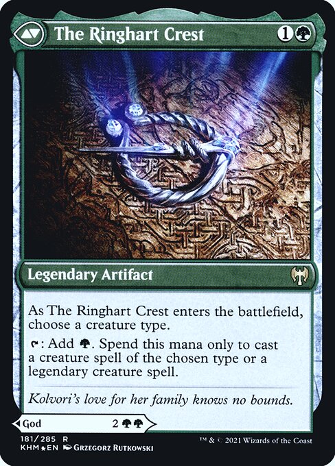 Kaldheim Promos - 181s - Kolvori, God of Kinship // The Ringhart Crest - Rare - C - Foil - Datestamped Promo (Back)