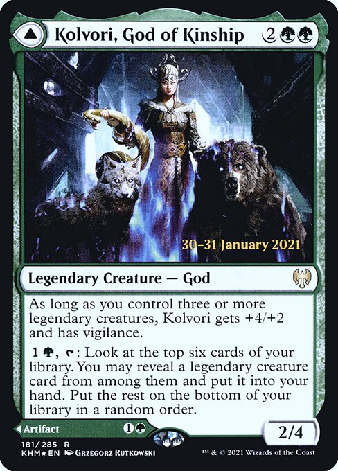 Kaldheim Promos - 181s - Kolvori, God of Kinship // The Ringhart Crest - Rare - C - Foil - Datestamped Promo (Front)