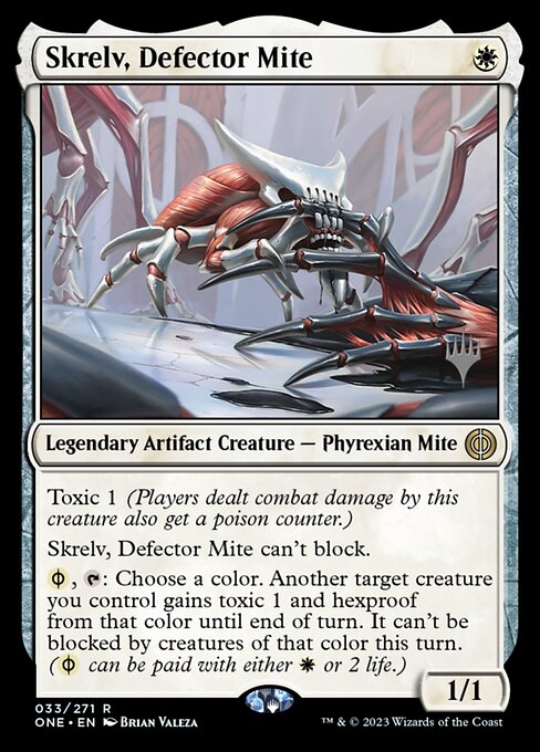 Phyrexia: All Will Be One Promos - 33p - Skrelv, Defector Mite - Rare - W - Foil - Promo (Front)