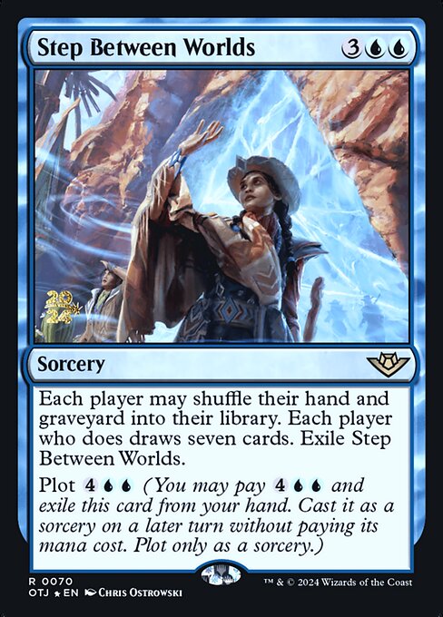 Outlaws of Thunder Junction Promos - 70s - Step Between Worlds - Rare - U - Foil - Datestamped Promo (Front)