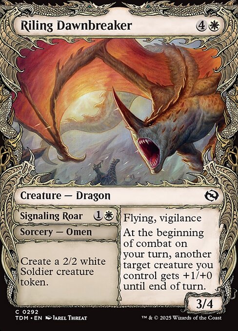 Tarkir: Dragonstorm - 292 - Riling Dawnbreaker // Signaling Roar - Common - W - Foil (Front)