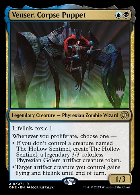 Phyrexia: All Will Be One Promos - 219p - Venser, Corpse Puppet - Rare - UB - Foil - Promo (Front)