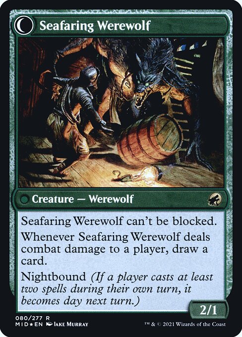 Innistrad: Midnight Hunt Promos - 80s - Suspicious Stowaway // Seafaring Werewolf - Rare - C - Foil - Datestamped Promo (Back)