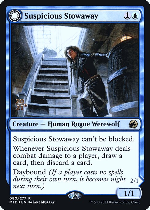 Innistrad: Midnight Hunt Promos - 80s - Suspicious Stowaway // Seafaring Werewolf - Rare - C - Foil - Datestamped Promo (Front)