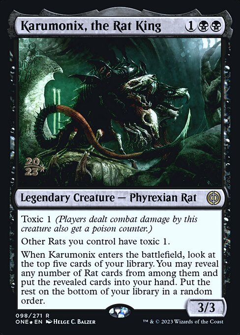 Phyrexia: All Will Be One Promos - 98s - Karumonix, the Rat King - Rare - B - Foil - Datestamped Promo (Front)