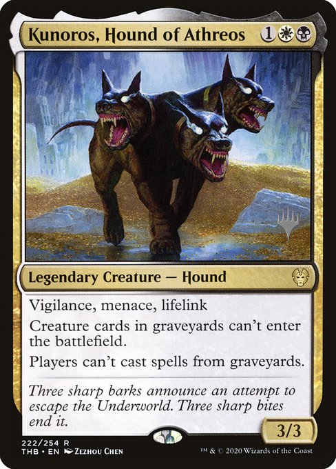 Theros Beyond Death Promos - 222p - Kunoros, Hound of Athreos - Rare - WB - Foil - Promo (Front)