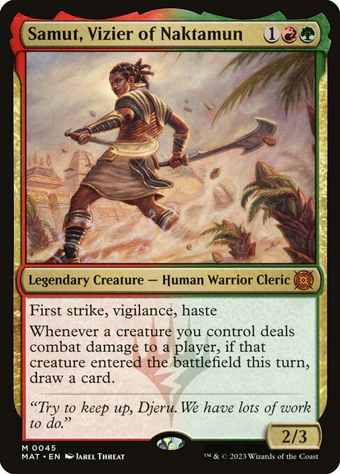 March of the Machine: The Aftermath - 45 - Samut, Vizier of Naktamun - Mythic - RG - Non-foil (Front)