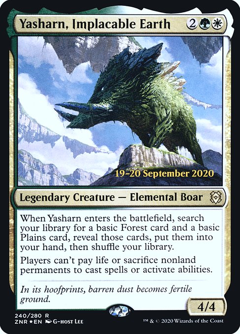 Zendikar Rising Promos - 240s - Yasharn, Implacable Earth - Rare - WG - Foil - Datestamped Promo (Front)