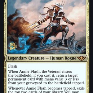 Outlaws of Thunder Junction Promos - 190s - Annie Flash, the Veteran - Mythic - Multi - Foil - Datestamped Promo (Front)