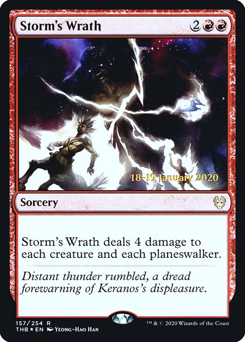 Theros Beyond Death Promos - 157s - Storm's Wrath - Rare - R - Foil - Datestamped Promo (Front)