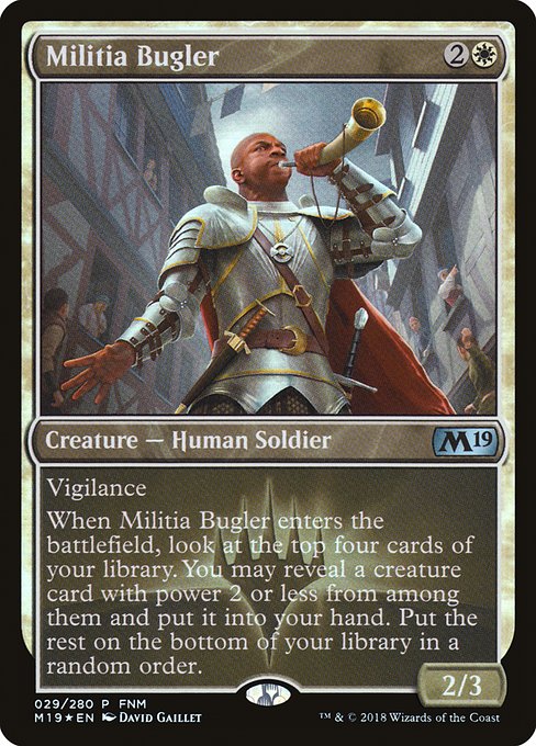 Core Set 2019 Promos - 29 - Militia Bugler - Uncommon - W - Foil - Promo (Front)